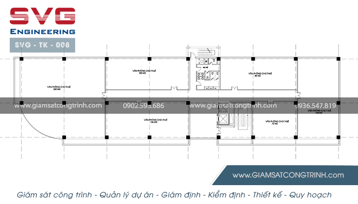 Mặt bằng tầng 2 tòa nhà văn phong Âu Á Building 10 tầng SVG TK 008 Mat bang tang 2