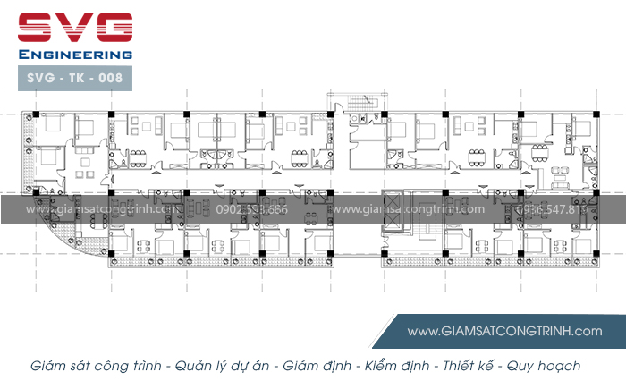 Mặt bằng tầng 3 tòa nhà văn phong Âu Á Building 10 tầng SVG TK 008 Mat bang tang 3
