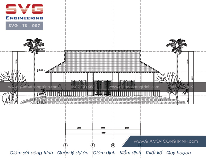 Mặt đứng nhà nửa sàn nửa gỗ khu bảo tồn văn hóa người Dao Thanh Y Quảng Ninh - SVG TK 007 Mat dung nha nua san nua go